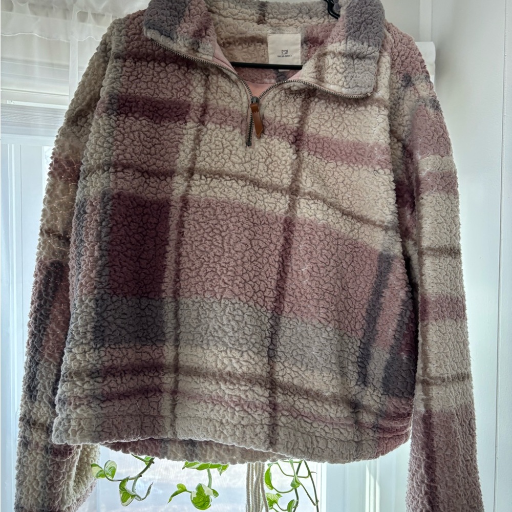 Plaid Sherpa Quarter-Zip Pullover